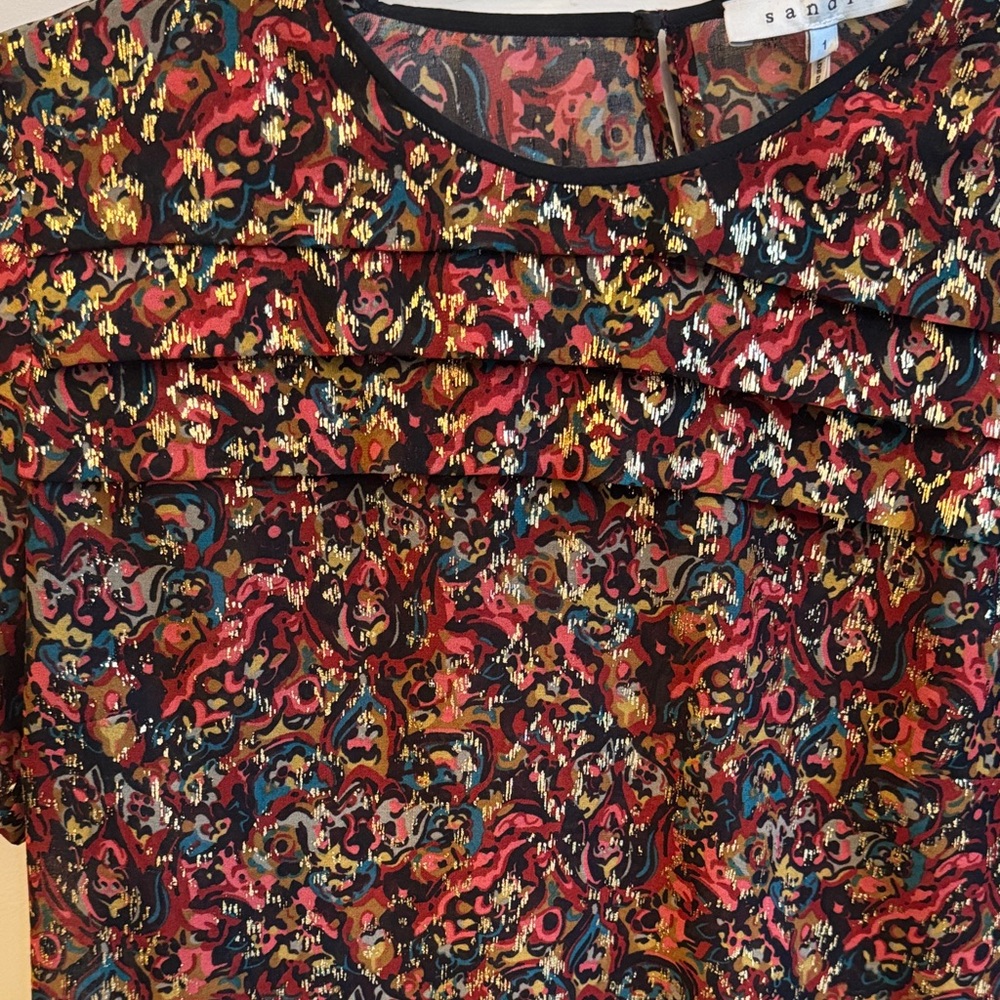 Sandro Red and Gold Patterned Top - Picture 3 of 4